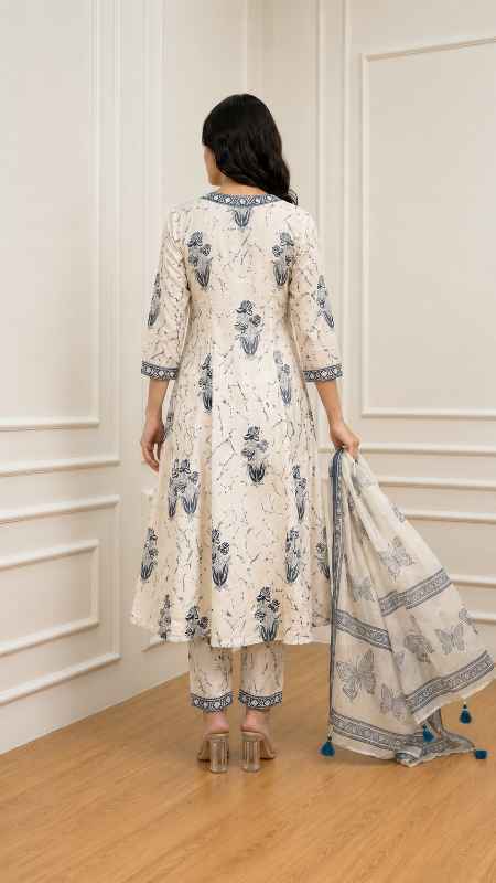 Women's Floral Printed 100% Cotton Kurti Palazzo Pants Set  Back